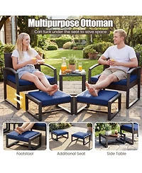 Gouun Patio Conversation Set with 2 Ottomans and Tempered Glass Table