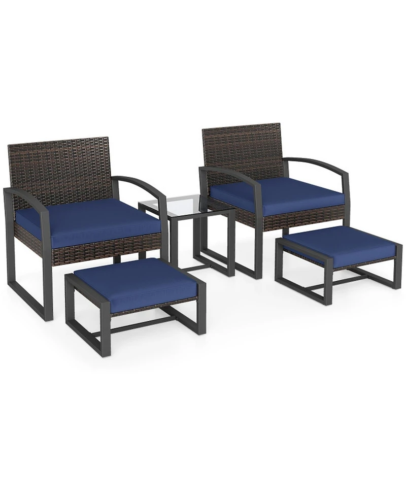 Gouun Patio Conversation Set with 2 Ottomans and Tempered Glass Table
