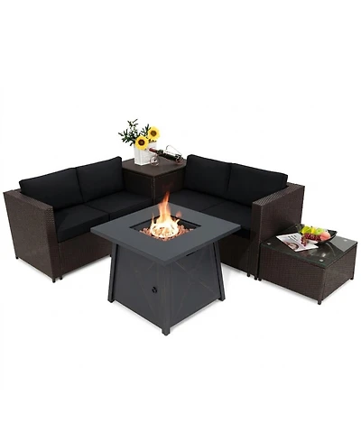 Gouun 5-Piece Patio Furniture Set with 50000 Btu Propane Fire Pit Table