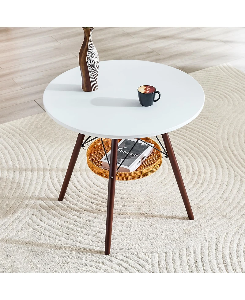 flynama 31.5 Inch Round Coffee Table with Woven Basket