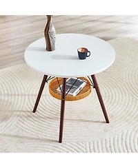 flynama 31.5 Inch Round Coffee Table with Woven Basket