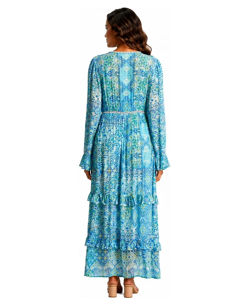 La Moda Clothing Women's Plunging V-Neck Long-Sleeve Floral-Print One-Piece Swimsuit and Cover-Up Set