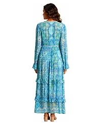 La Moda Clothing Women's Plunging V-Neck Long-Sleeve Floral-Print One-Piece Swimsuit and Cover-Up Set