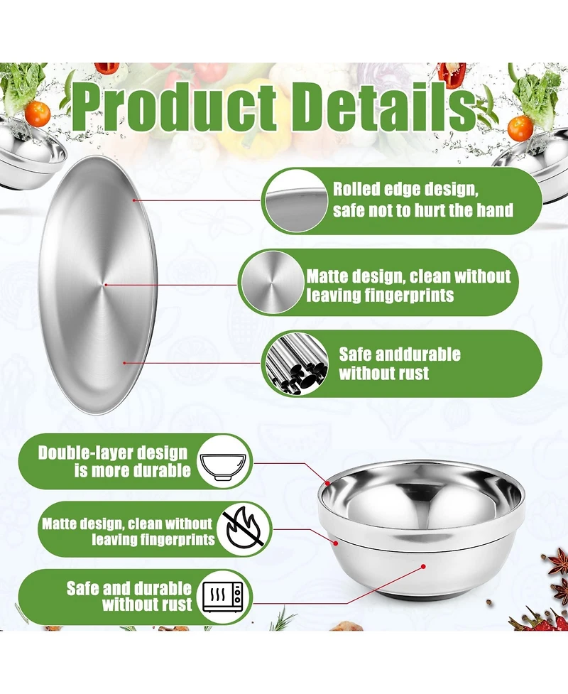 Piscifun 10 Sets Stainless Steel Camping Tableware Double Walled Insulated Serving Dishes