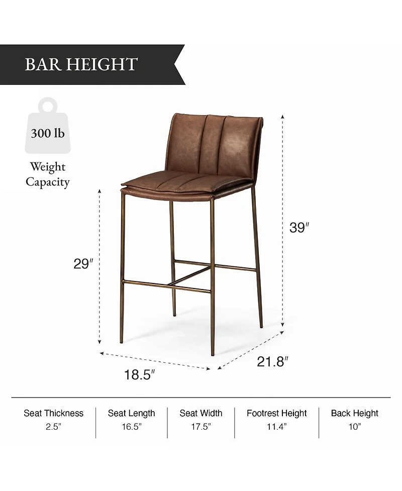 Maven Lane 29" Gerard Channeled Faux Leather Upholstered Bar Stool with Back