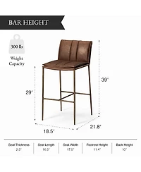 Maven Lane 29" Gerard Channeled Faux Leather Upholstered Bar Stool with Back