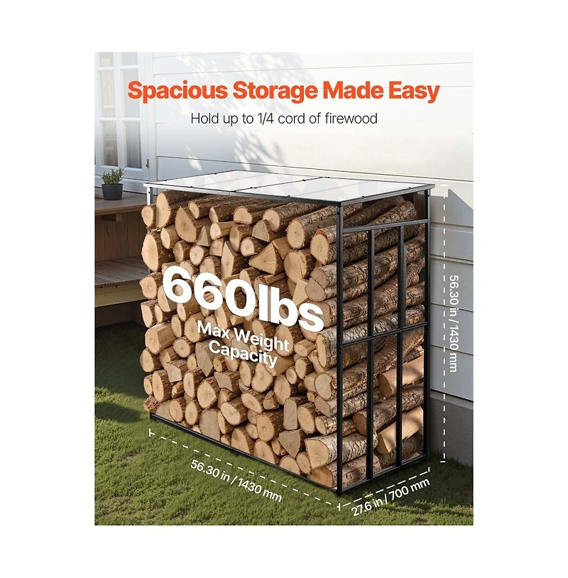 Slickblue 4ft Metal Firewood Rack with Roof for Fireplace Deck Backyard Storage