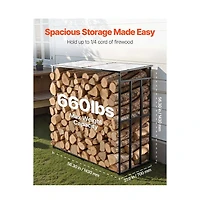 Slickblue 4ft Metal Firewood Rack with Roof for Fireplace Deck Backyard Storage