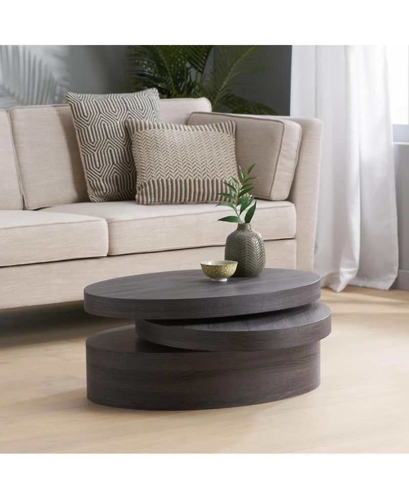 Flynama 3-Layer Rotating Oval Coffee Table, Matte