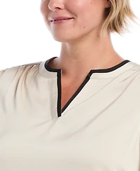 Rafaella Plus Satin Split-Neck Long-Sleeve Blouse