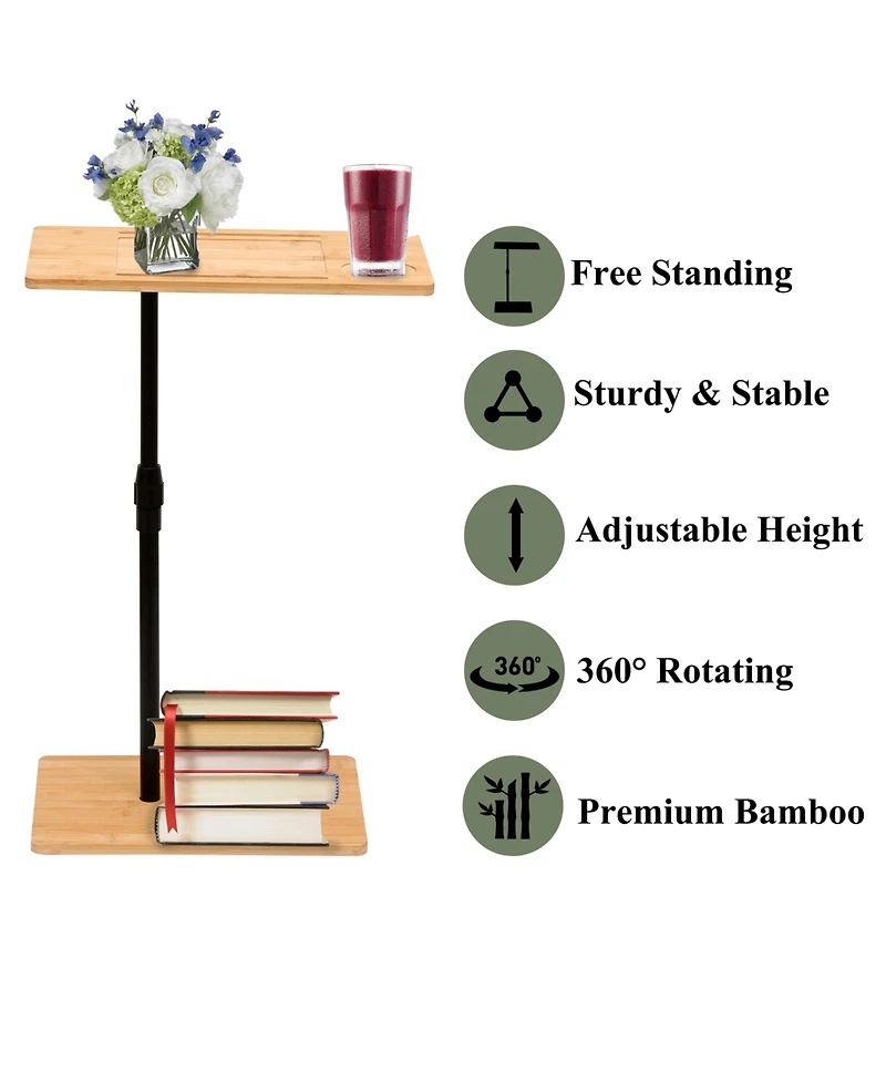Flynama Height Adjustable Bamboo C-Shaped 2-Tier Side Table