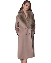 Donna Karan New York Women's Wool-Blend Faux-Fur-Collar Coat