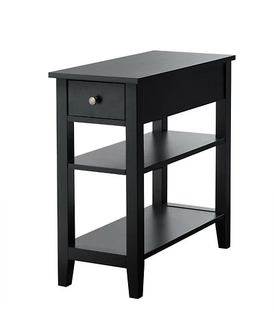 Gouun 3-Tier End Table Nightstand with Drawer and Double Open Shelves