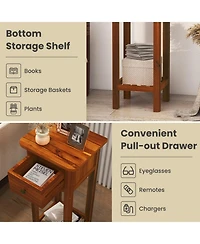 Gouun Slim 2-Tier Acacia Wood Nightstand Bedside Table with Drawer and Shelf