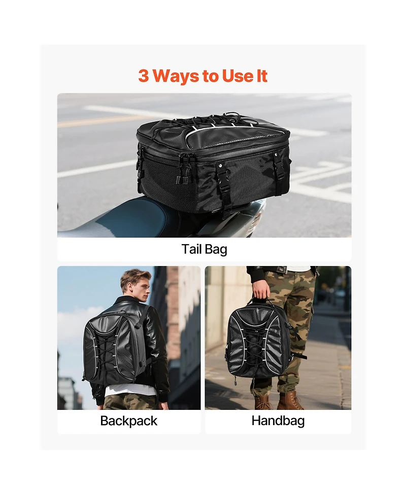 Sugift 22-34 L Expandable Motorcycle Tail Bag Waterproof Rear Seat Luggage with Rain Cover Straps Pocket