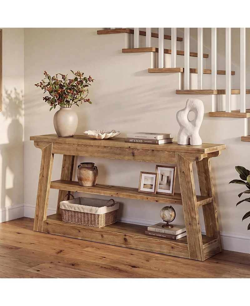 Tribesigns Console Table with Storage, Solid Wood Sofa Table | 3-Tier