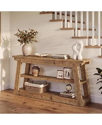 Tribesigns Console Table with Storage, Solid Wood Sofa Table | 3-Tier