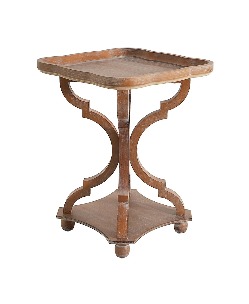 Flynama French Country Square Accent Table, Distressed Faux Wood Hourglass Base End Table, 18.75"W×18.75"D×25"H