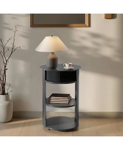Flynama 3-Tier Metal Round Side Table with Cabinet