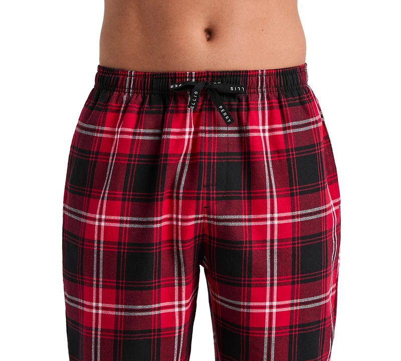 Perry Ellis Portfolio Men's Deluxe Touch Crewneck T-Shirt and Flannel Plaid Pants, 2-Piece Set