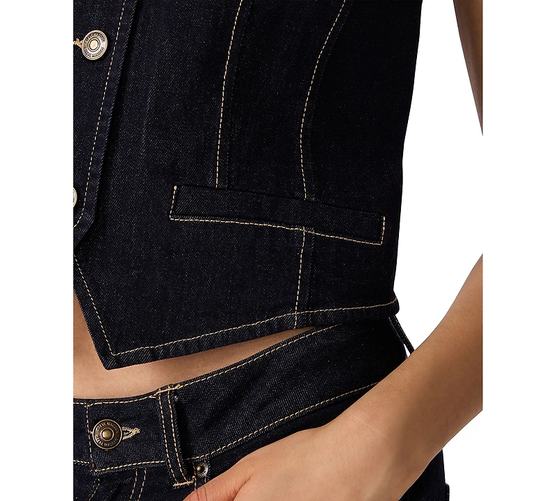 Steve Madden Women's Fontana Denim Cropped Scoop Neck Vest