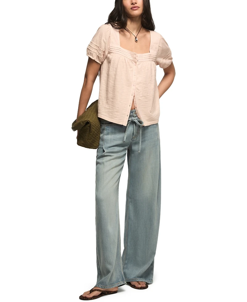 Lucky Brand Women's Puff-Sleeve Square-Neck Blouse
