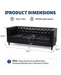 homfan 81'' Modern Leather Couch for Living Room, Mid Century Sofa with Deep Seat, Handmade Button Tufted Sofa, Chesterfield 3 Seat