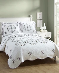 Modern Heirloom Gwen Floral Embroidered 3-Piece Quilt Set, Full/Queen