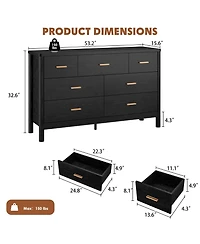 homfan 7 Drawer Dresser, 53.15" Wide Farmhouse Chest with Cylindrical Legs, Quiet Ball-Bearing Slides, Anti-Tip, Storage Organizer for Living Room