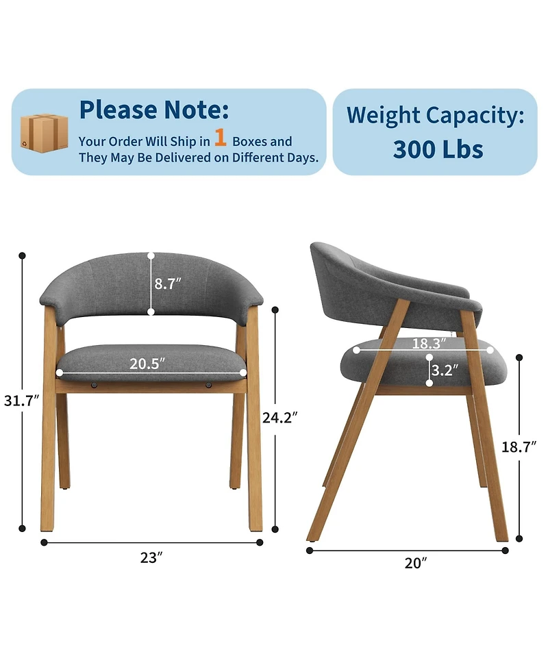 homfan 2 Set of Upholstered Dining Chairs with Arms, Chenille Fabric Armchair Wooden Legs and Curved Backrest, Accent for