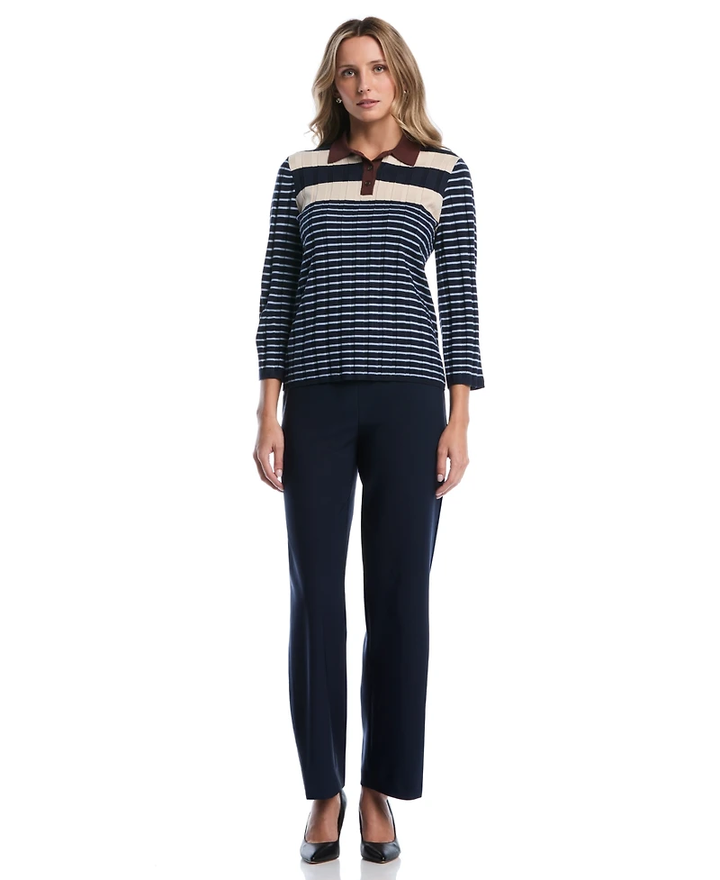 Rafaella Petite Striped Polo 3/4-Sleeve Sweater