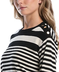 Rafaella Petites Striped Crewneck Long-Sleeve Sweater