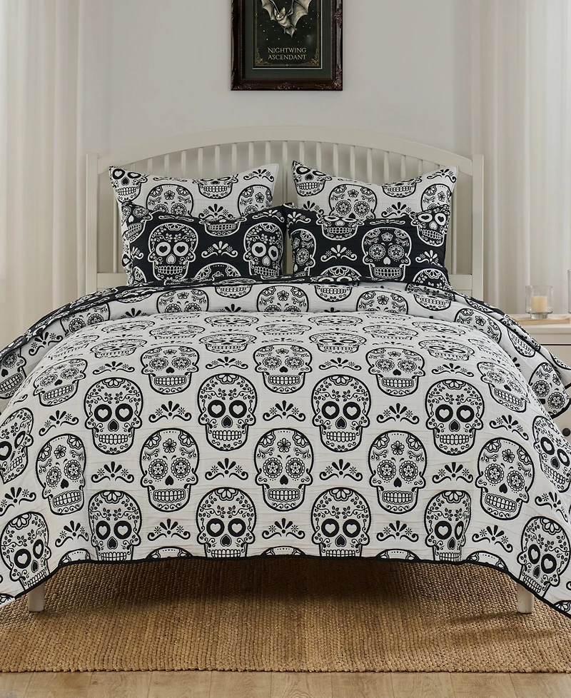 Greenland Home Fashions Sugar Skull Jacquard-Woven -Piece Coverlet Set