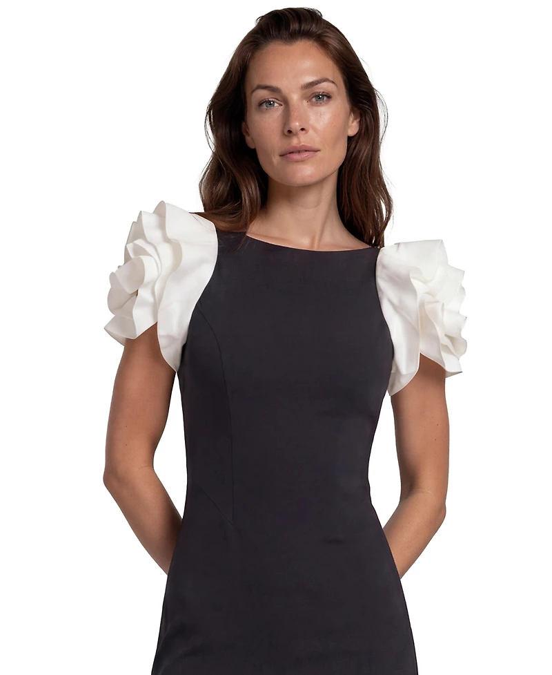 Rene Ruiz Occasion Women's 3D Floral Sleeve Fit and flare Scuba gown