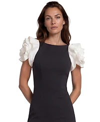 Rene Ruiz Occasion Women's 3D Floral Sleeve Fit and flare Scuba gown