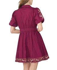 CeCe Women's Embroidered-Pintuck Puff-Sleeve Mini Dress