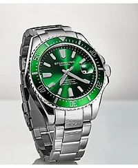 Stuhrling Men's Aquadiver Silver-tone Stainless Steel , Green Dial , 42mm Round Watch