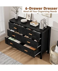 homfan 6 Drawer Dresser, 47.24" Wide Farmhouse Chest with Cylindrical Legs, Metal Handles and Anti-Tip, Freestanding Storage Organizer for Living Room
