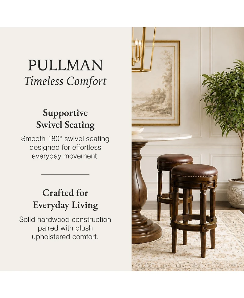 Maven Lane Pullman Backless Bar Stool in Dark Walnut Finish with Vintage Brown Leather