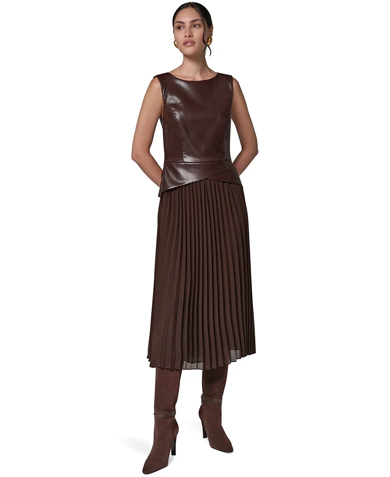 Donna Karan New York Petite Boat-Neck Faux-Wrap A-Line Midi Dress