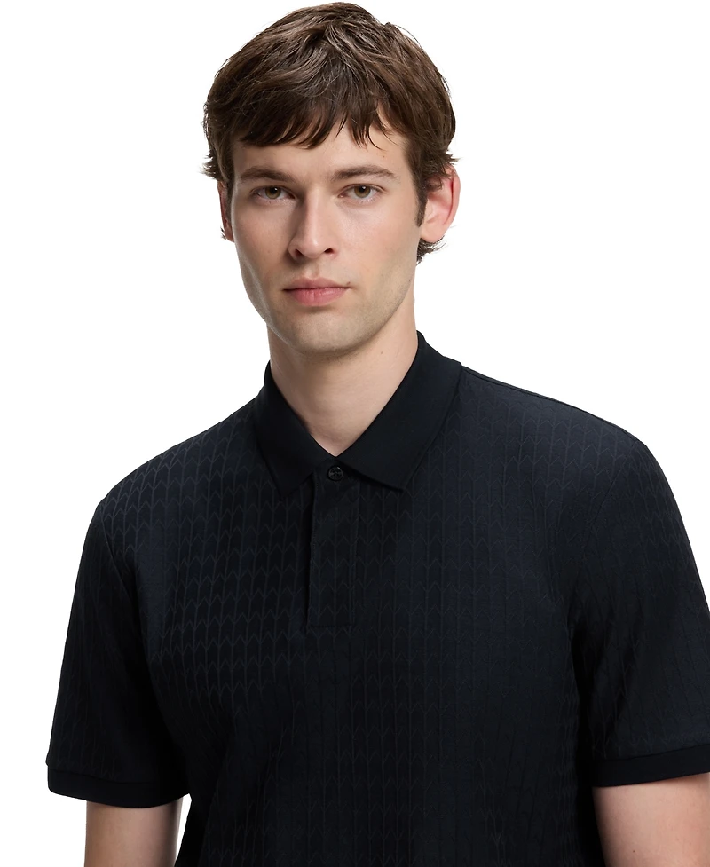 Boss by Hugo Men's Cotton Regular-Fit Geometric-Jacquard Polo Shirt