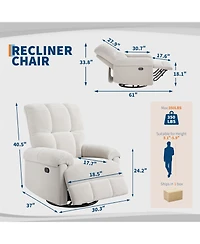 homfan Recliner Chair, 360 degrees Swivel Rocker Glider with Padded Armrest and Deep Seat, Chenille Upholstered Chair for Living Room, Bedroom