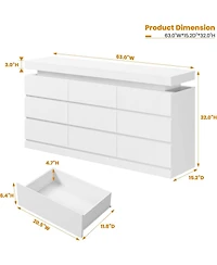 homfan 9 Drawer Dresser for Bedroom, 63" Wide Chest with Led Light and Charging Station, Tv Stand Multi-Functional Organizer Living Room