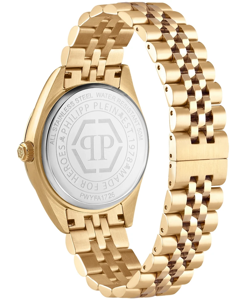 Philipp Plein Date Superlative Women's Ip Yellow Gold Stainless Steel Bracelet Watch 34mm