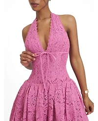 Miss Circle Women's Karla Magenta Lace Drop Waist Halter Mini Dress