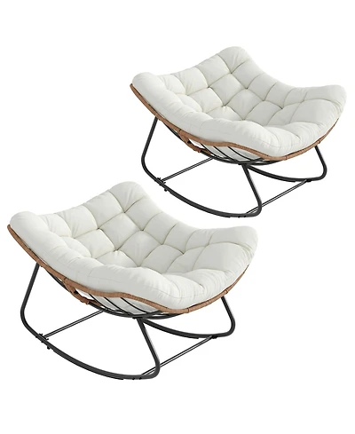 homfan Set Outdoor Rocking Papasan Chair with Cushion, Metal and Pe Rattan Frame, 400LBS Capacity, Ideal for Garden, Living Room