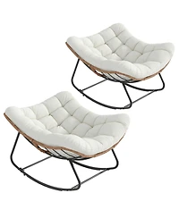 homfan Set Outdoor Rocking Papasan Chair with Cushion, Metal and Pe Rattan Frame, 400LBS Capacity, Ideal for Garden, Living Room