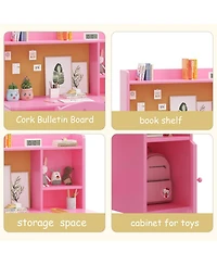 homfan Kids Desk and Chair Set with Hutch, Wooden Writing Table Storage Cabinet for Bedroom, Study Room, Computer Workstation