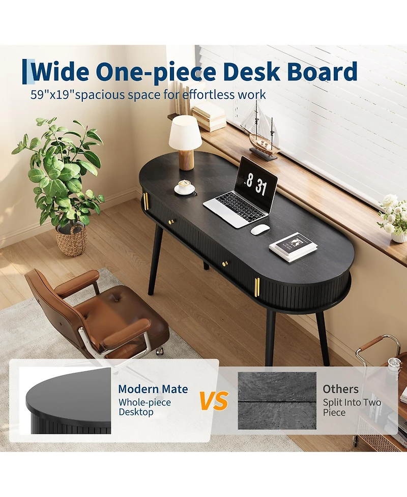 homfan Office Desk with 2 Drawers, 55" Laptop Computer Work Study Desk, Executive Table Storage for Home Bedroom