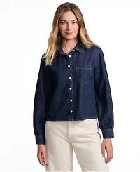 Lands' End Women's Denim Cropped Button Front Shirt